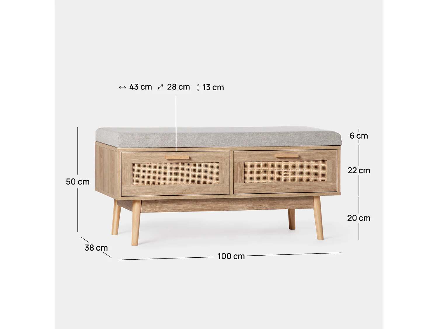 Pie de cama con almacenaje de Fibra natural Natural 50 x 100- Tahiti