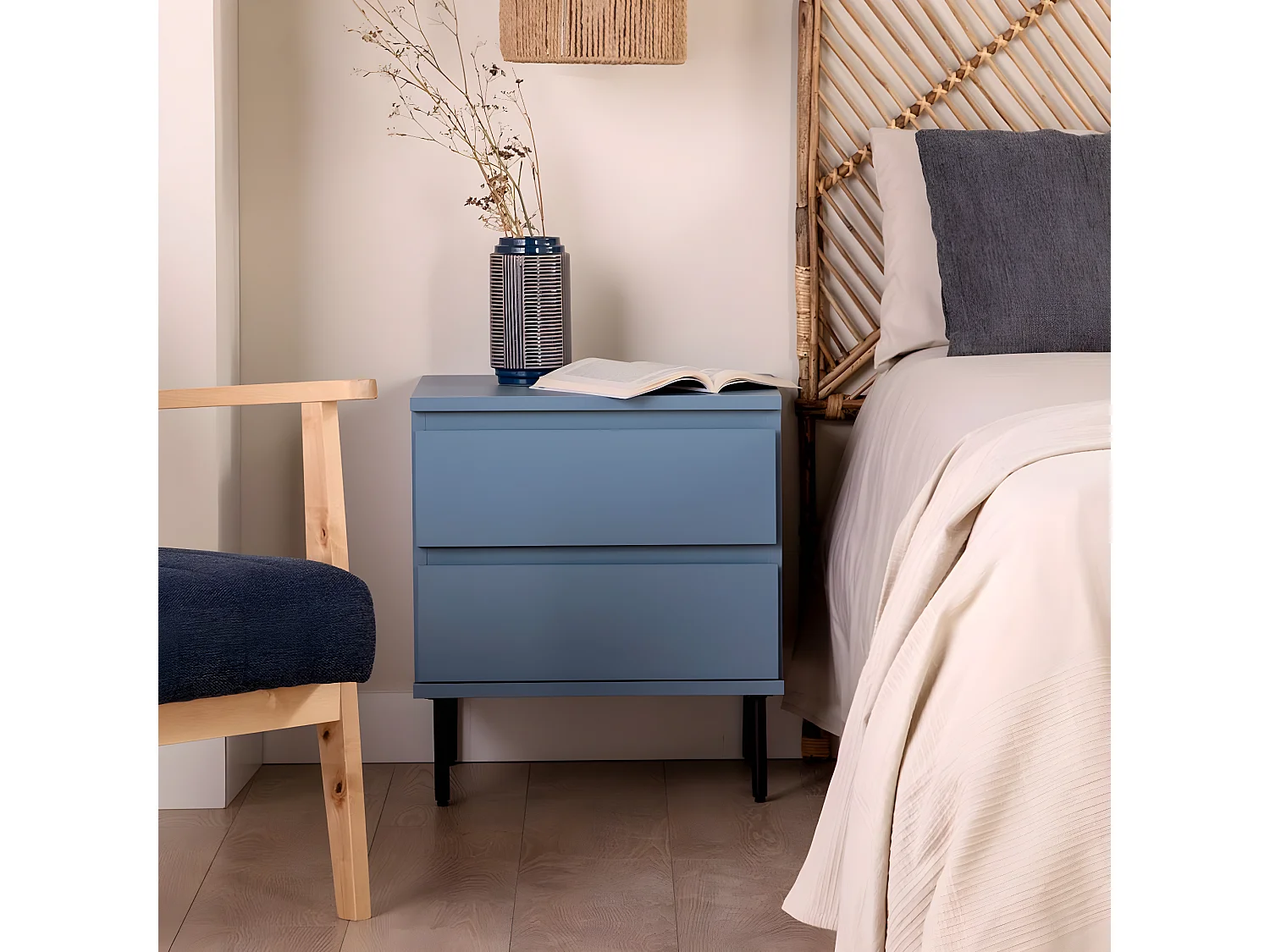 Mesita de noche 2 cajones de Lacado Azul 55 x 50- Esben