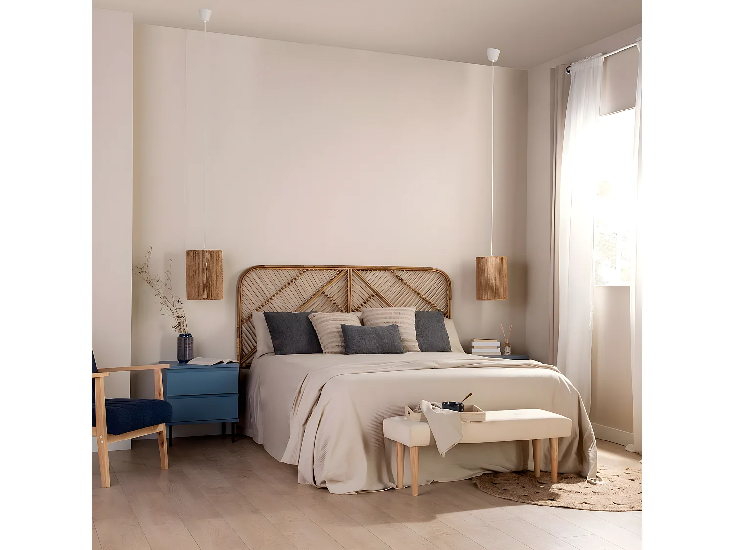 Mesita de noche 2 cajones de Lacado Azul 55 x 50- Esben