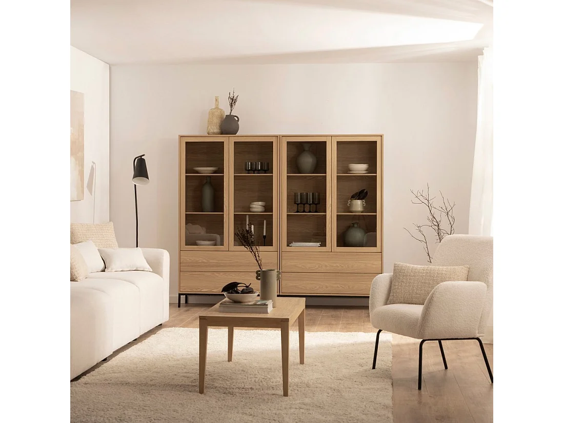 Vitrine double en bois naturel 100x170 cm-Remi