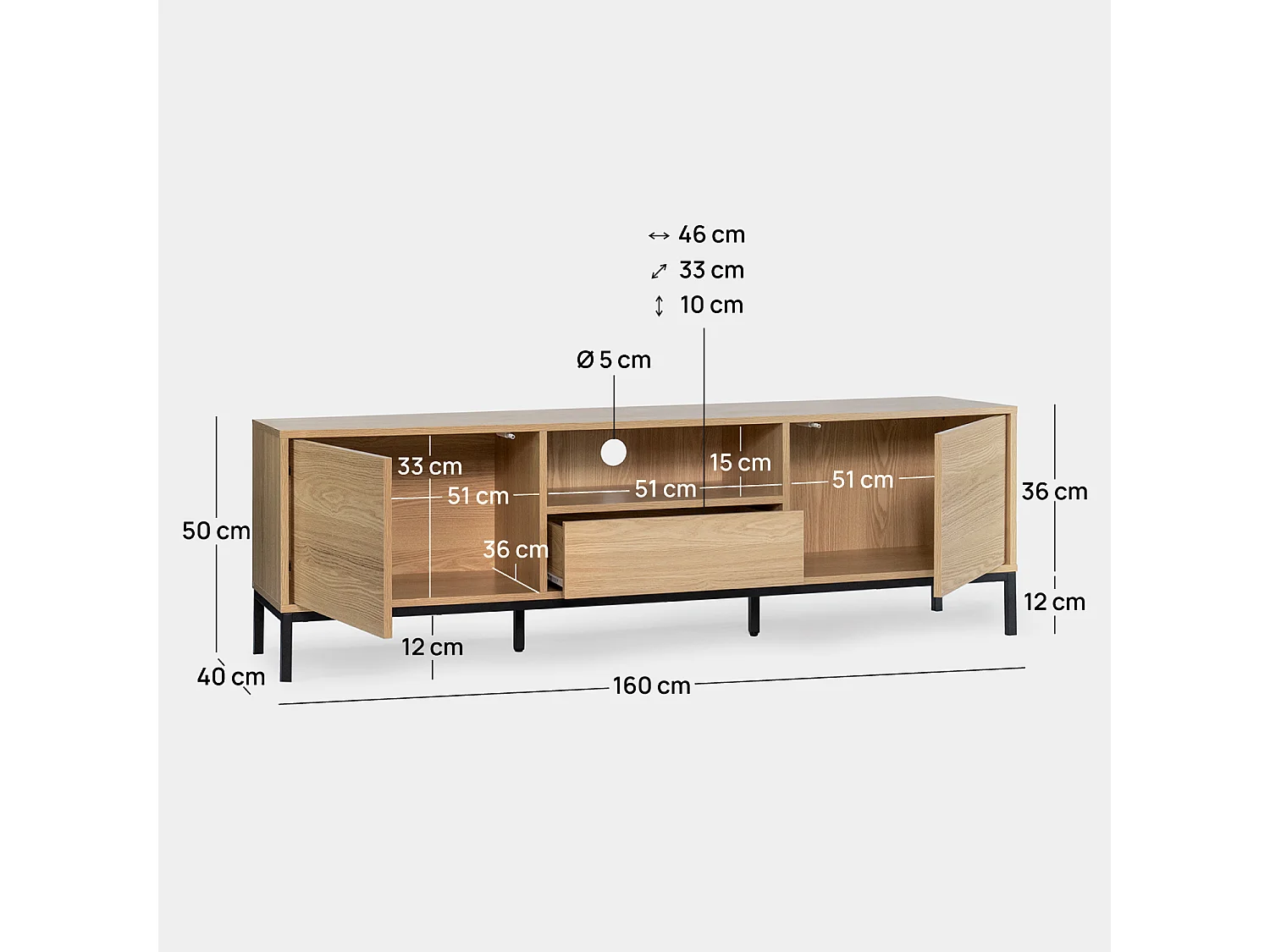 Mueble TV de Madera Natural 50 x 160- Remi