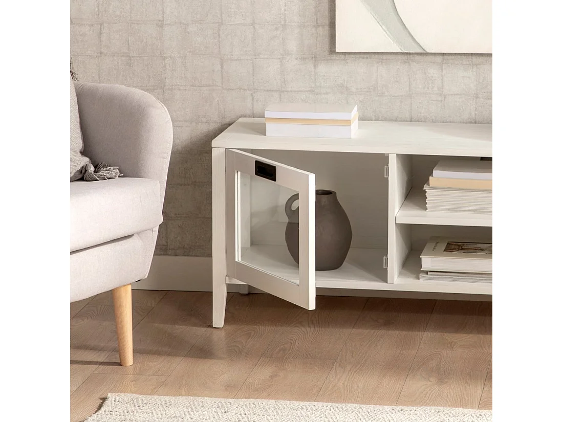 Meuble TV en laqué blanc 140x50 cm-Edan