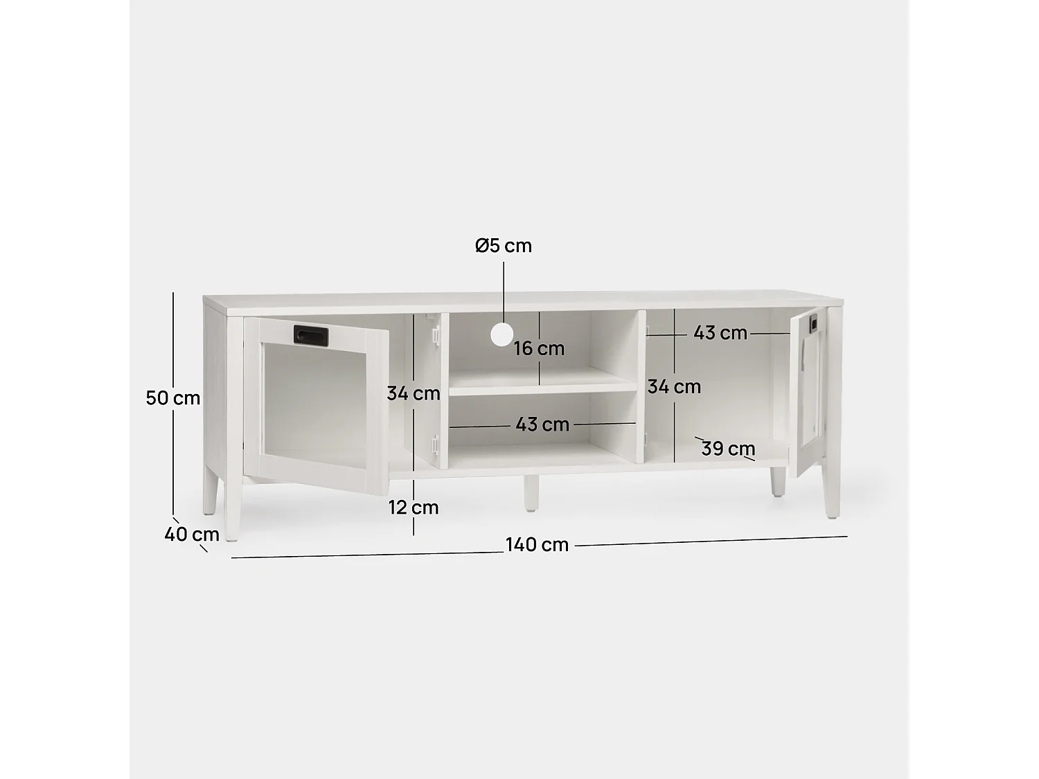 Meuble TV en laqué blanc 140x50 cm-Edan