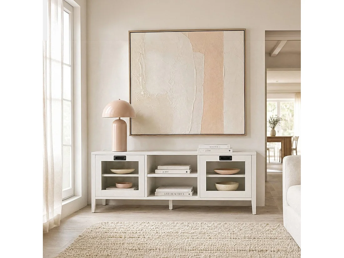 Meuble TV en laqué blanc 140x50 cm-Edan