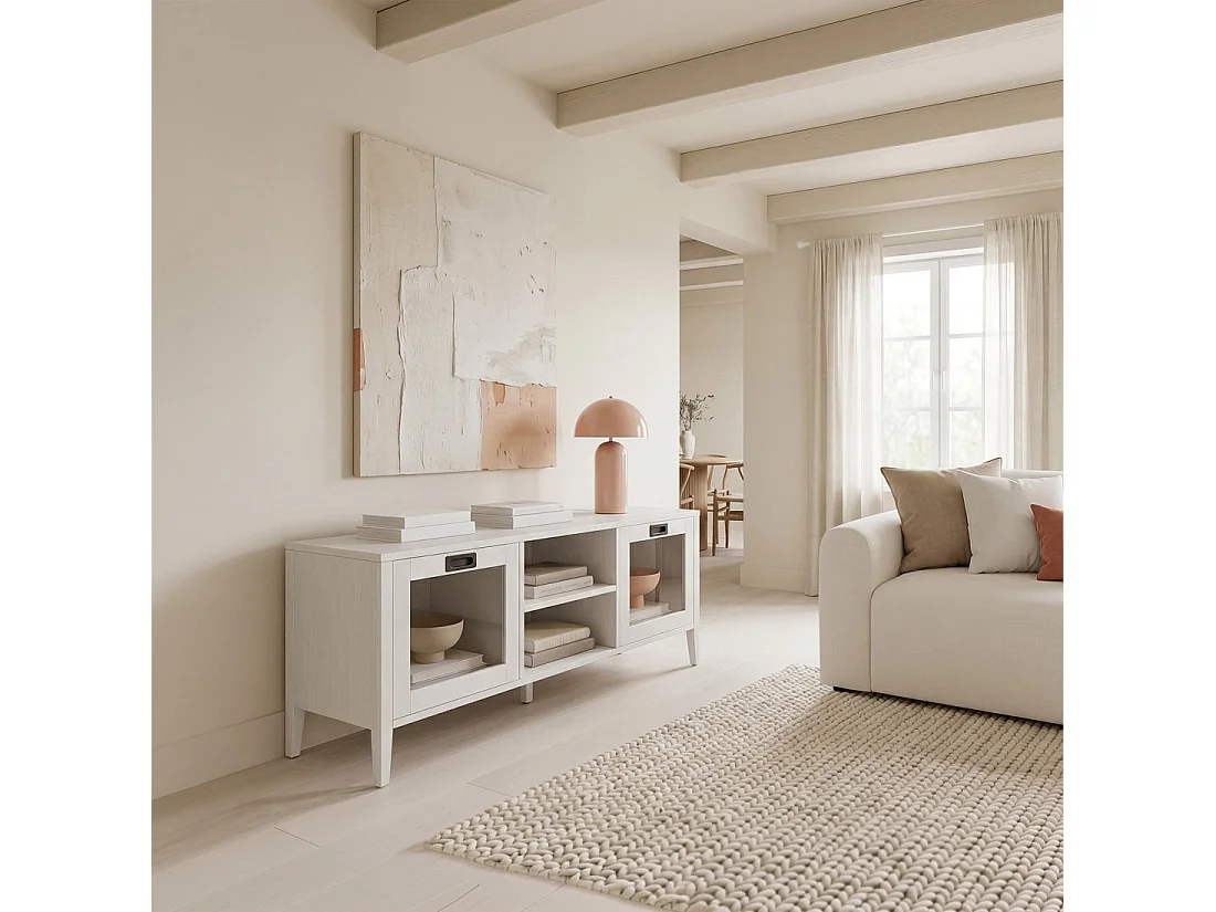 Meuble TV en laqué blanc 140x50 cm-Edan