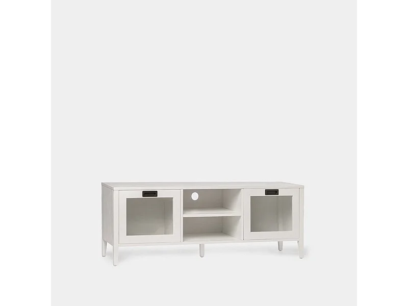 Meuble TV en laqué blanc 140x50 cm-Edan