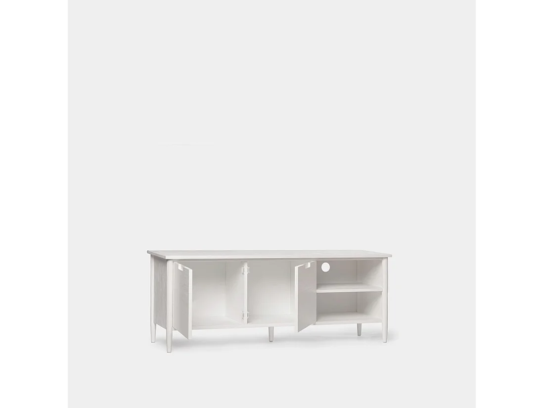 Meuble TV en laqué blanc 140x55 cm-Kenan