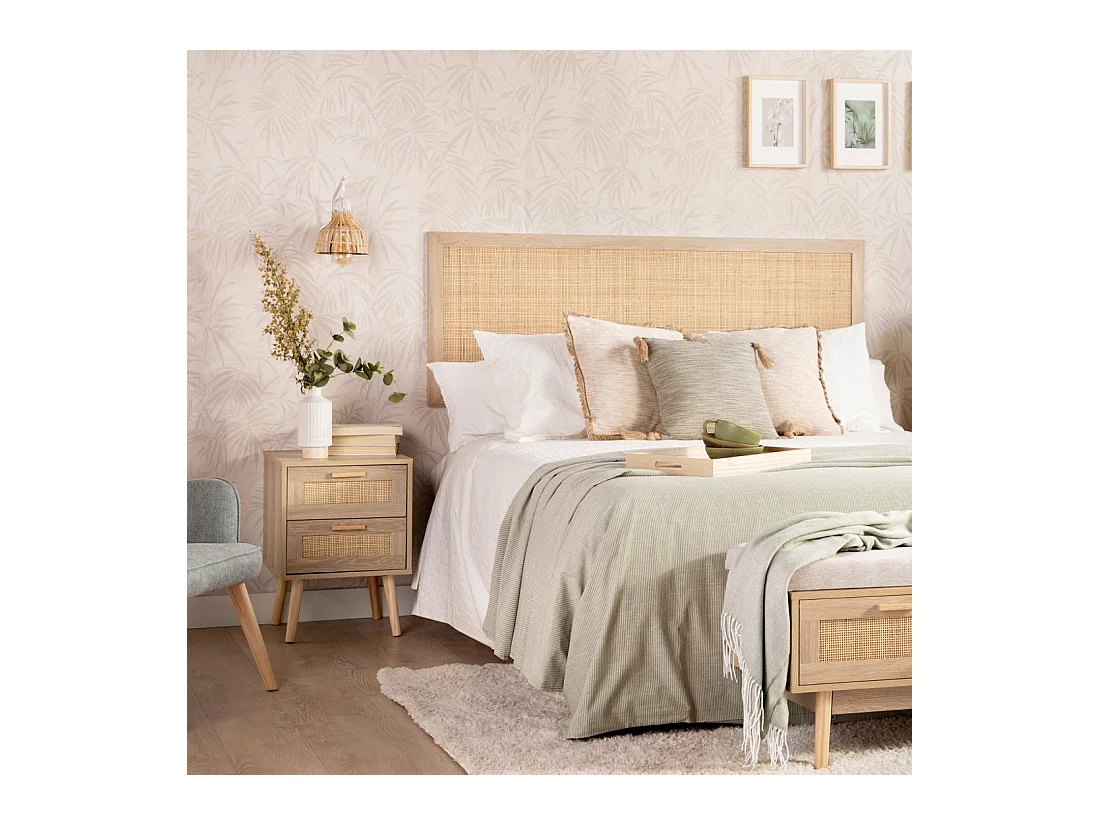 Table de chevet 1 tiroir en rotin naturel 40x56 cm-Tahiti