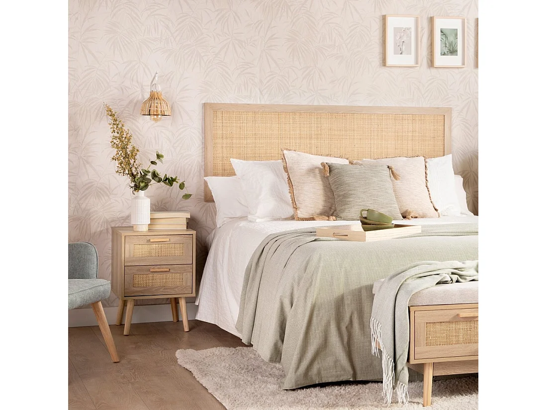 Table de chevet 1 tiroir en rotin naturel 40x56 cm-Tahiti