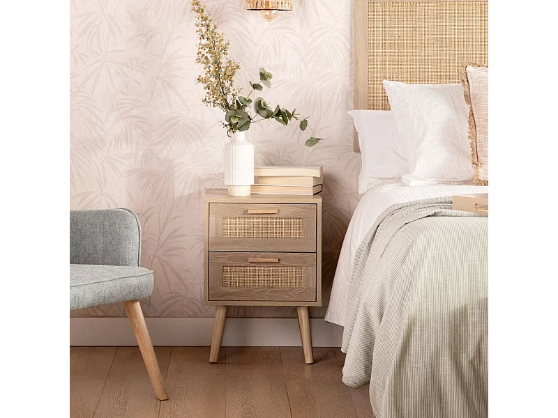Mesita de noche 1 cajón de Fibra natural Natural 56 x 40- Tahiti