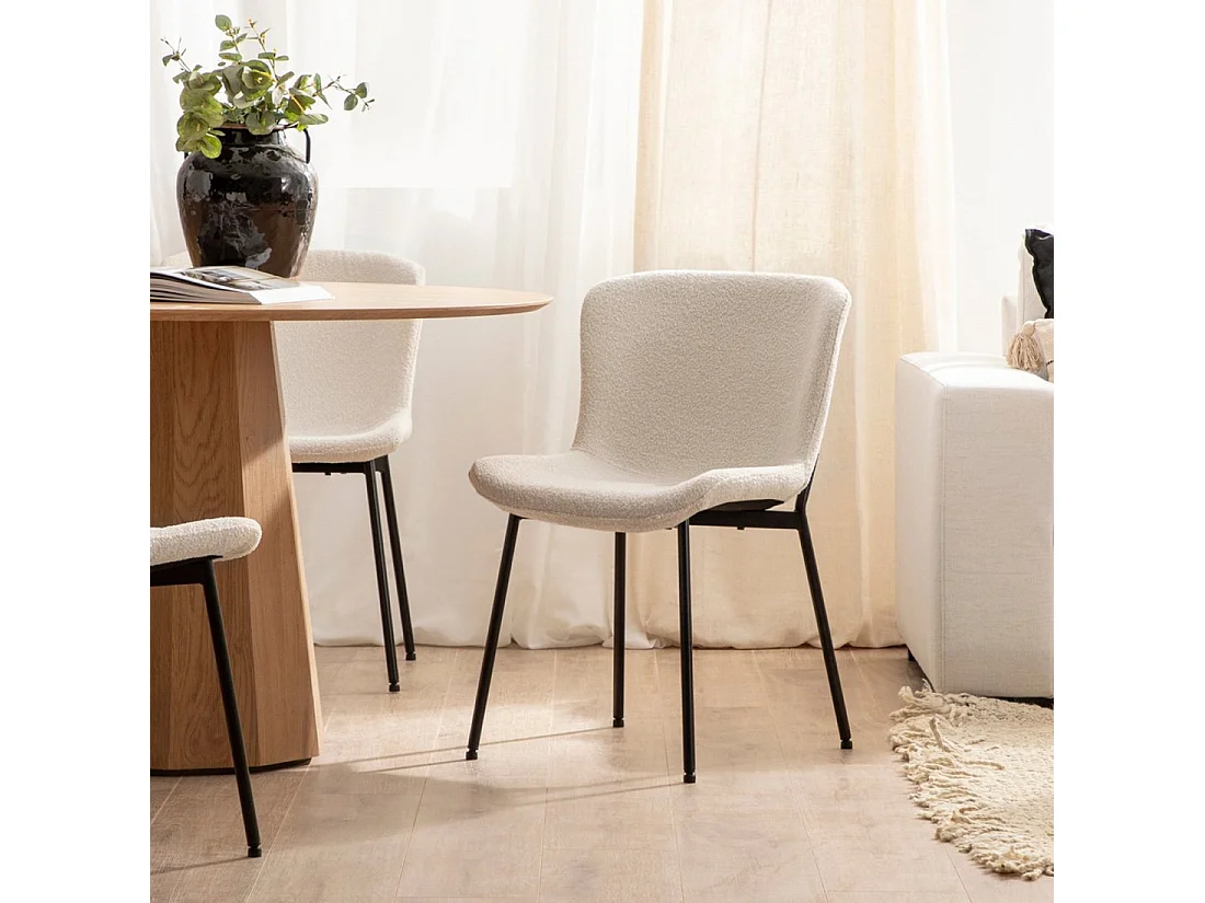 Chaise de salle à manger en bouclé beige 50x80 cm-Ari