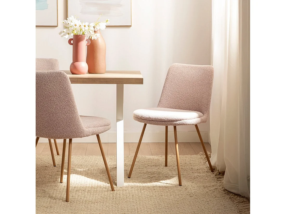 Silla de comedor de Bouclé Rosa nude 83 x 46- Tera