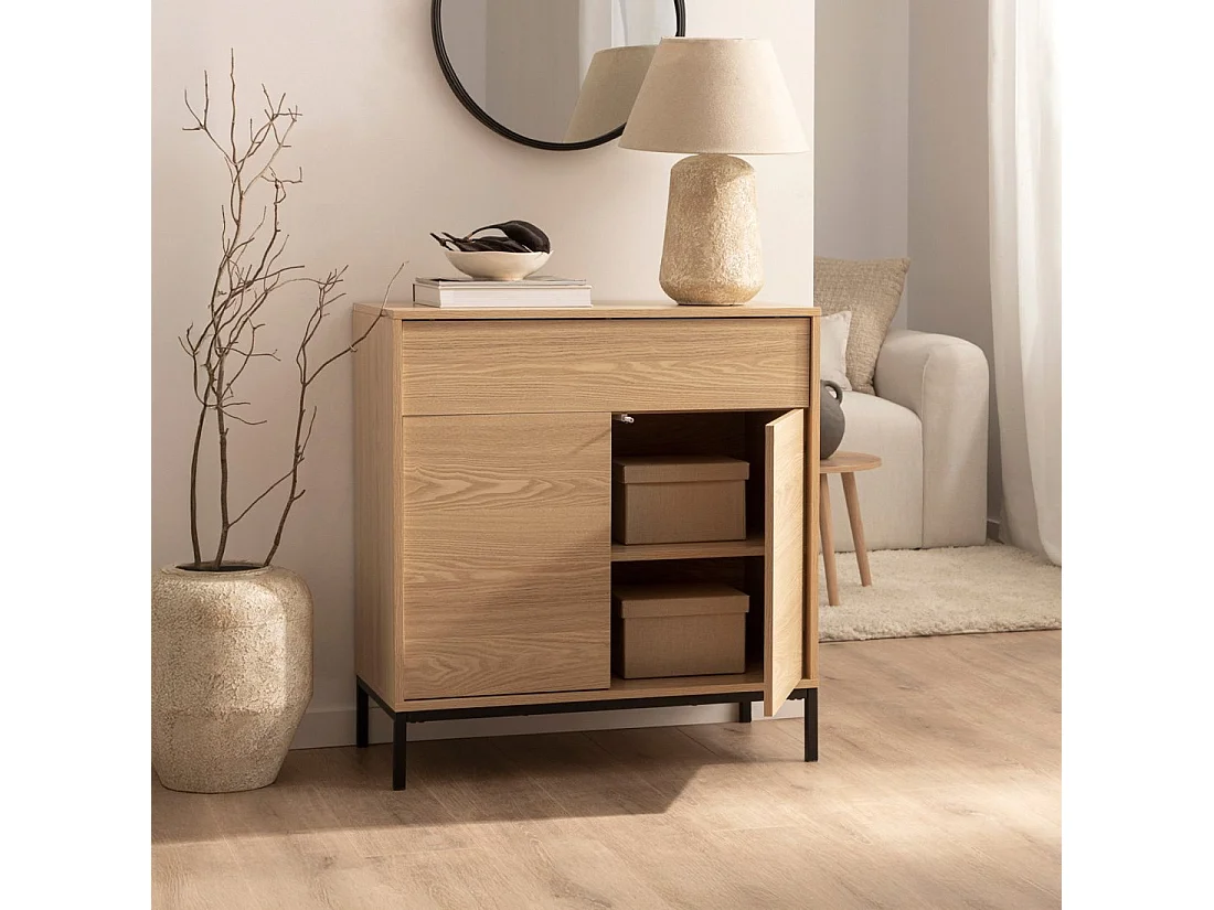 Meuble d'entrée en bois naturel 80x85 cm-Remi