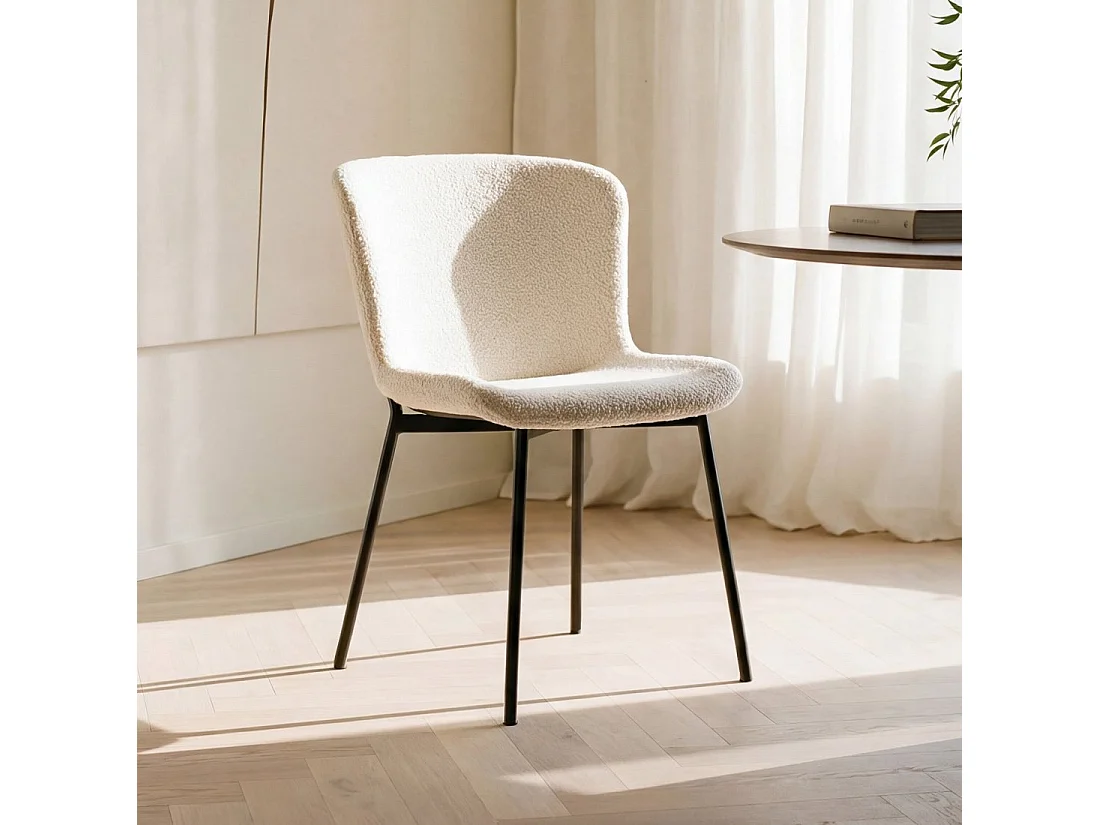 Chaise de salle à manger en bouclé beige 50x80 cm-Ari
