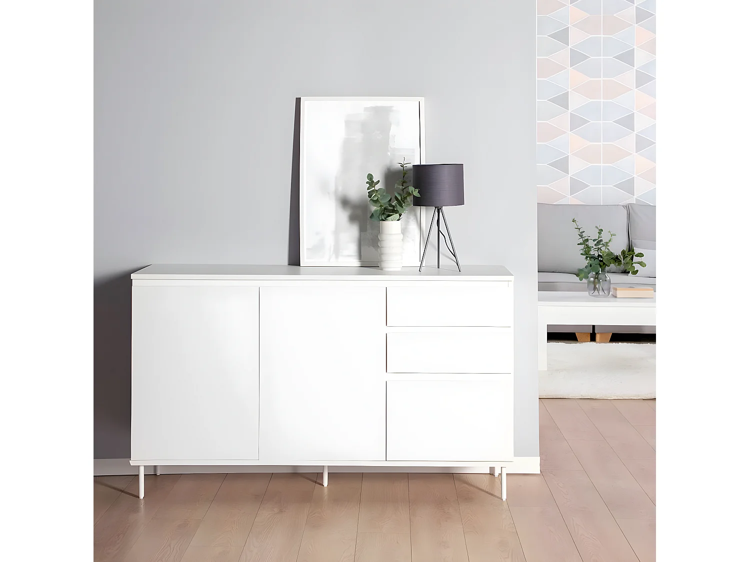 Buffet en laqué blanc 150x89 cm-Esben
