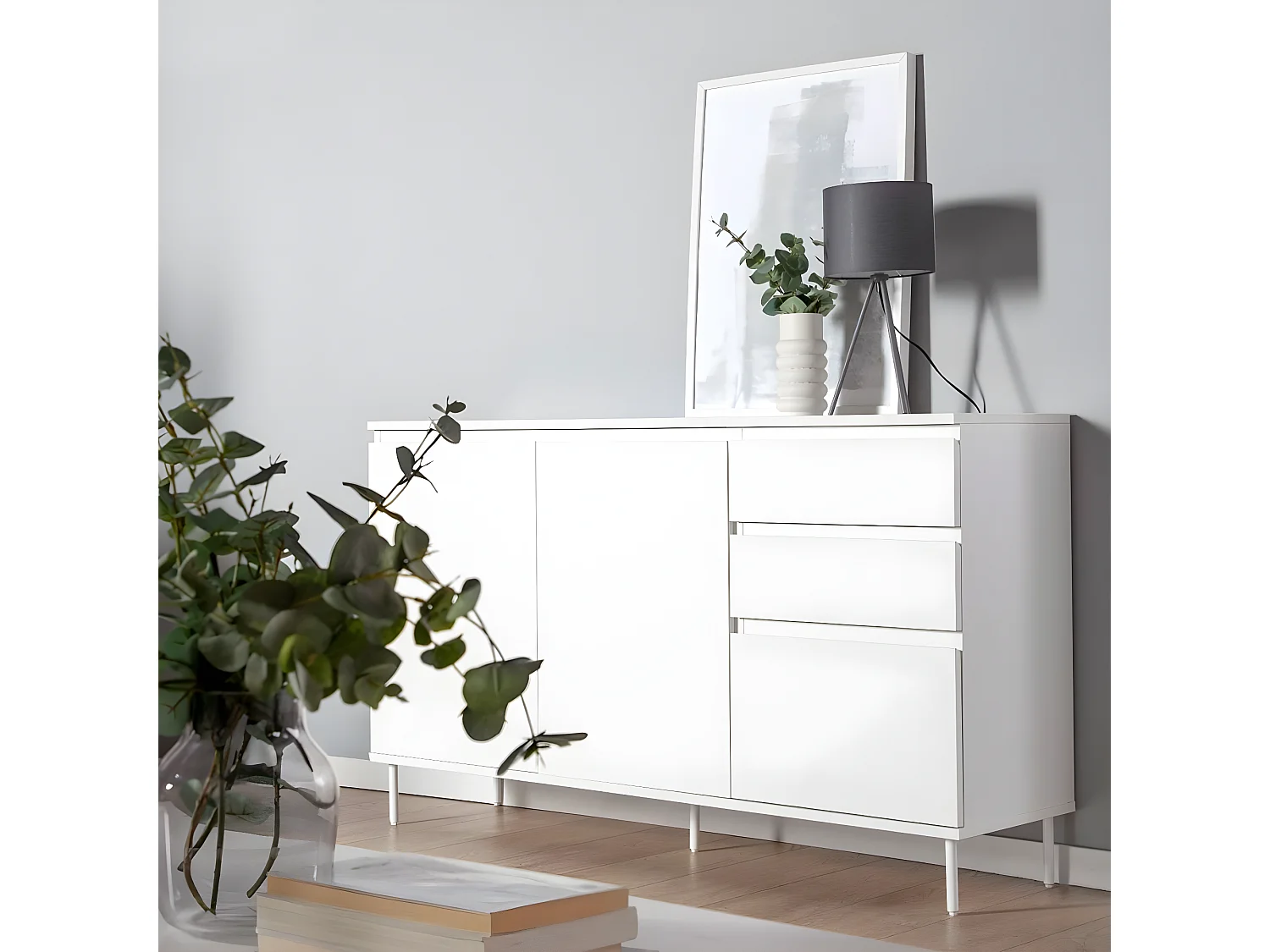 Buffet en laqué blanc 150x89 cm-Esben