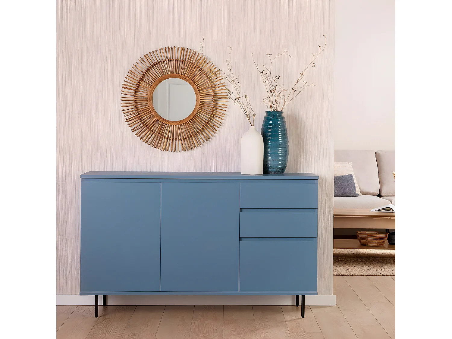 Buffet en laqué bleu 150x89 cm-Esben