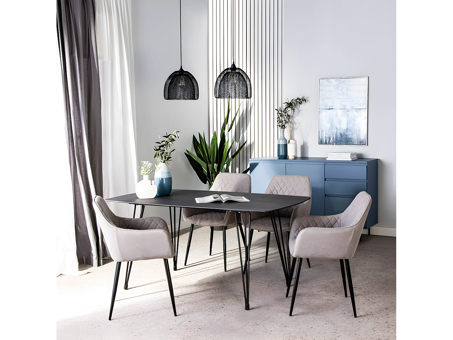 Buffet en laqué bleu 150x89 cm-Esben