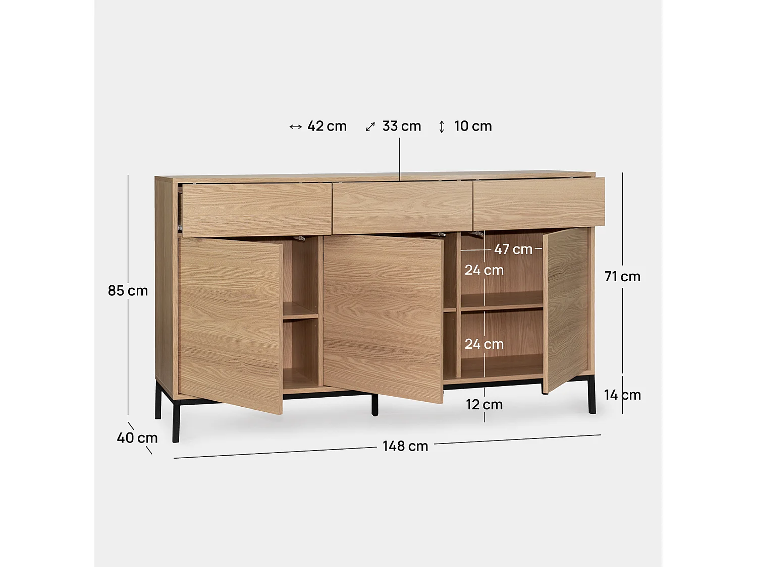 Buffet en bois naturel 148x85 cm-Remi