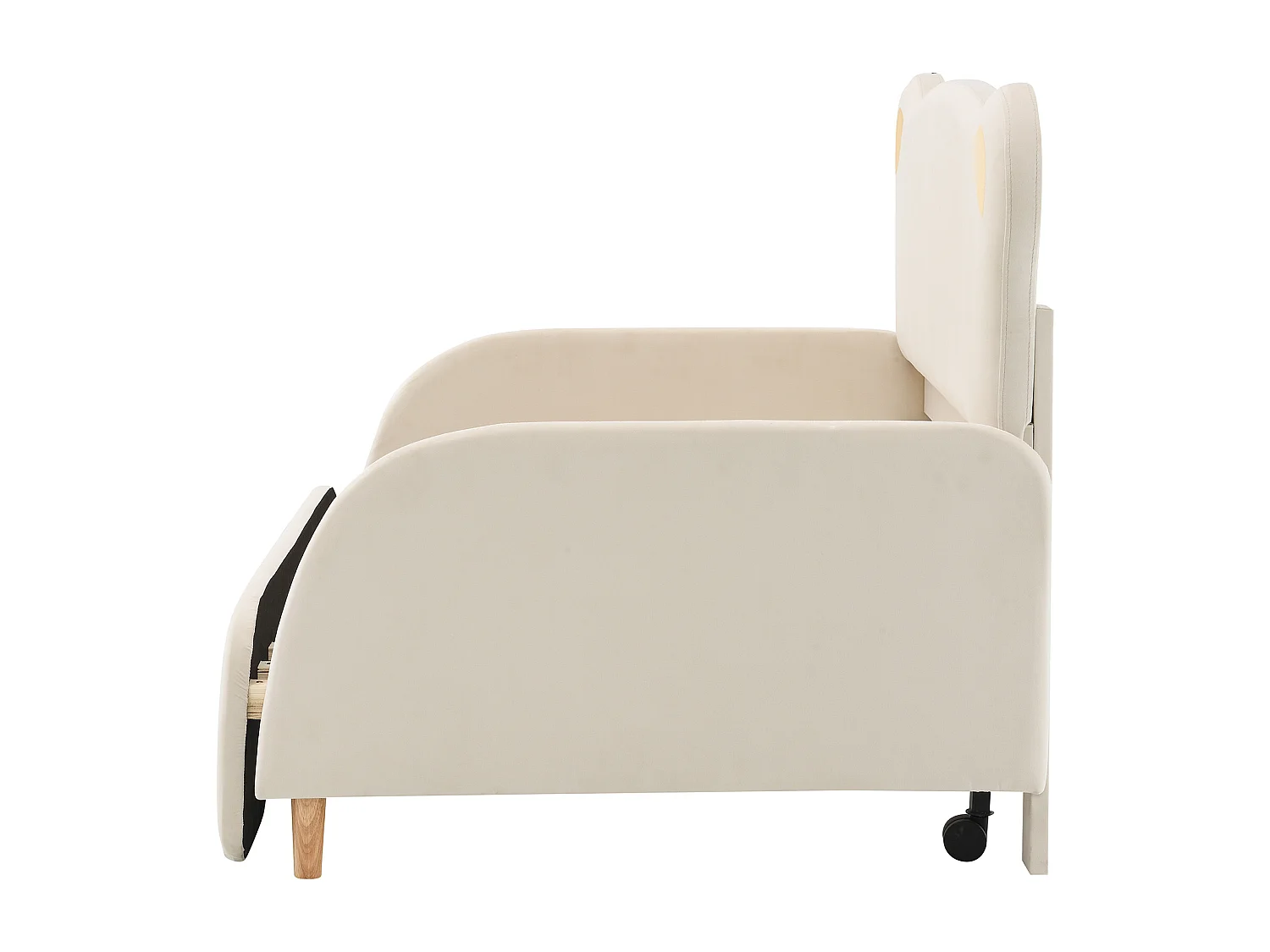 Lit gigogne 140x110/200 cm - Lit enfant avec tête de lit tapissée et sommier à lattes en bois - velours beige