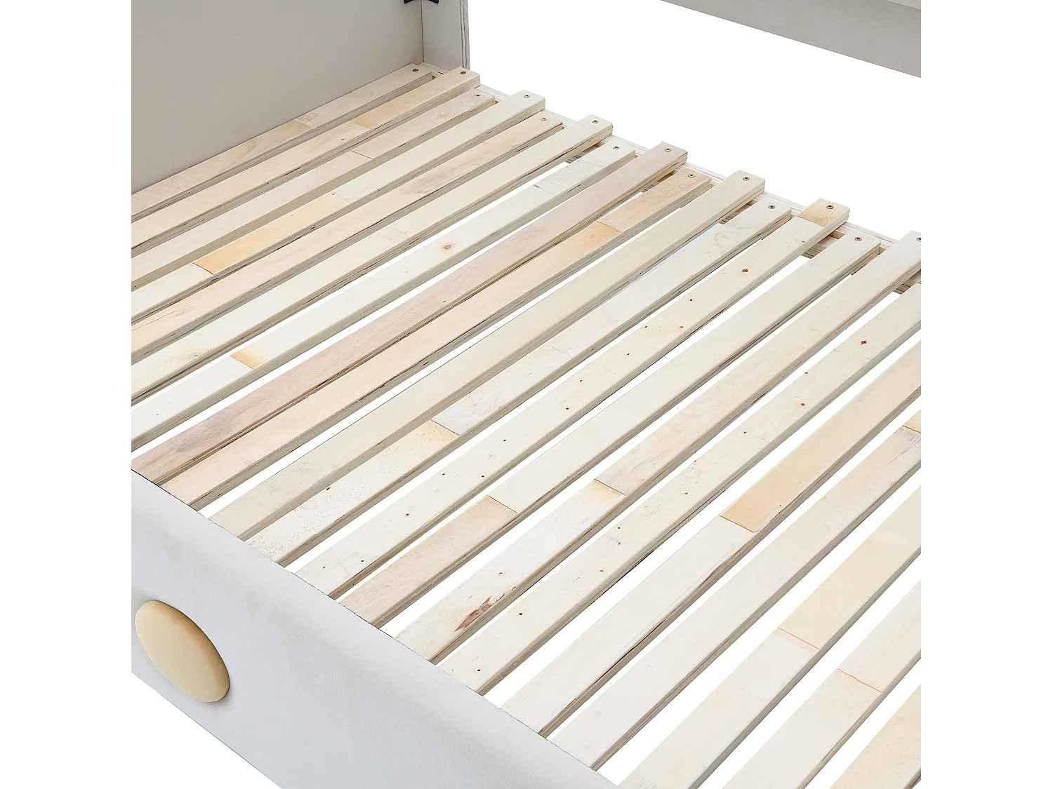 Lit gigogne 140x110/200 cm - Lit enfant avec tête de lit tapissée et sommier à lattes en bois - velours beige