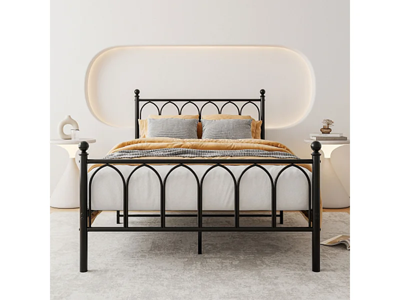 Lit adulte 140 x 190 cm Lit simple avec sommier à lattes, cadre métallique - noir (sans matelas)