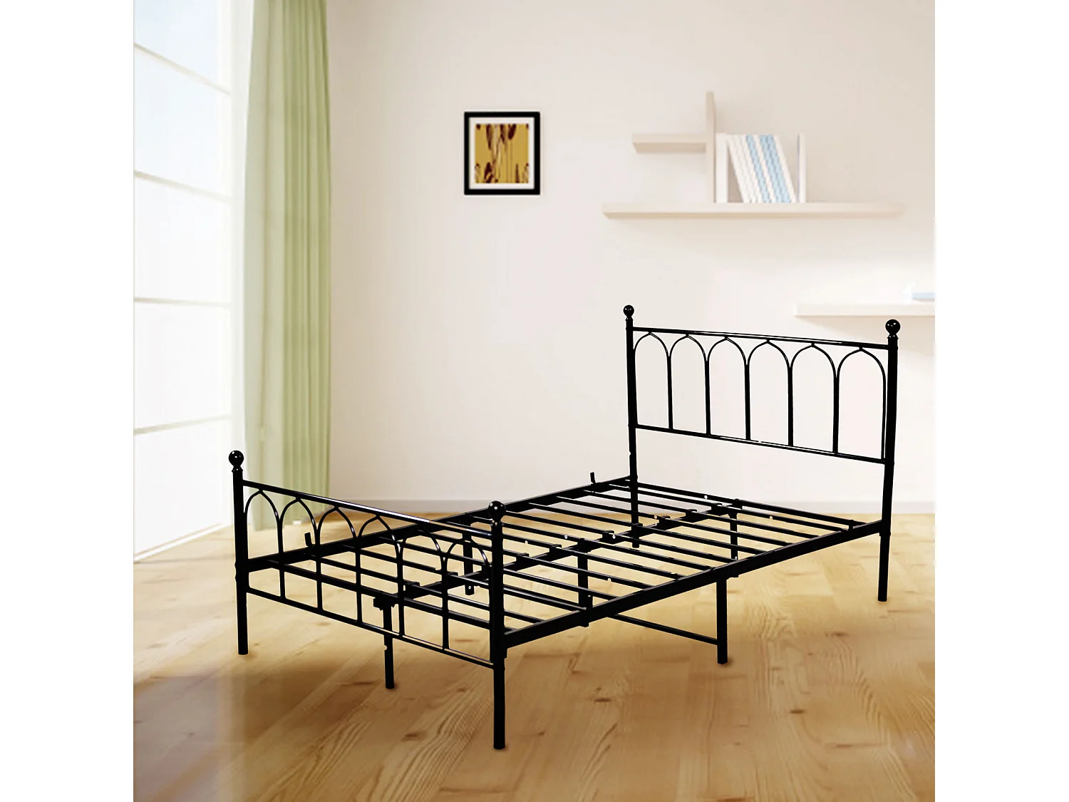 Lit adulte 140 x 190 cm Lit simple avec sommier à lattes, cadre métallique - noir (sans matelas)