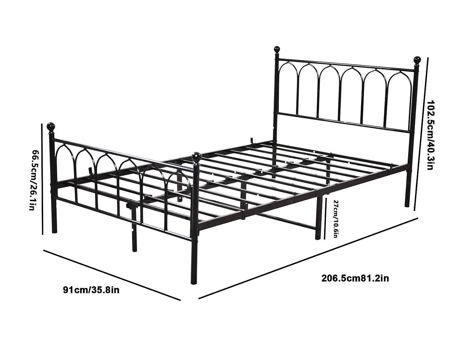 Cama individual 90x200 cm Estructura de cama de metal - Negro