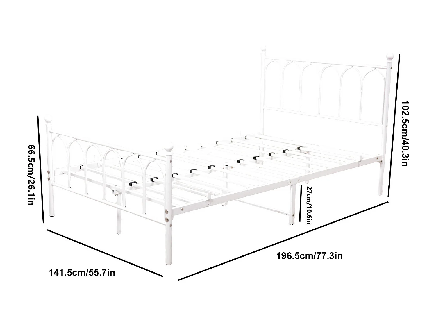 Lit adulte 140 x 190 cm Lit simple avec sommier à lattes, cadre métallique - blanc (sans matelas)