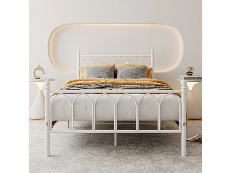 Lit adulte 140 x 190 cm Lit simple avec sommier à lattes, cadre métallique - blanc (sans matelas)