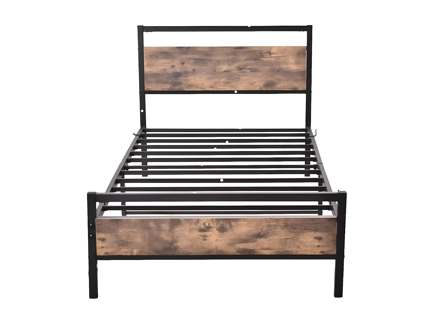 Lit double 140x200 cm Cadre de lit en métal et bois - Noir