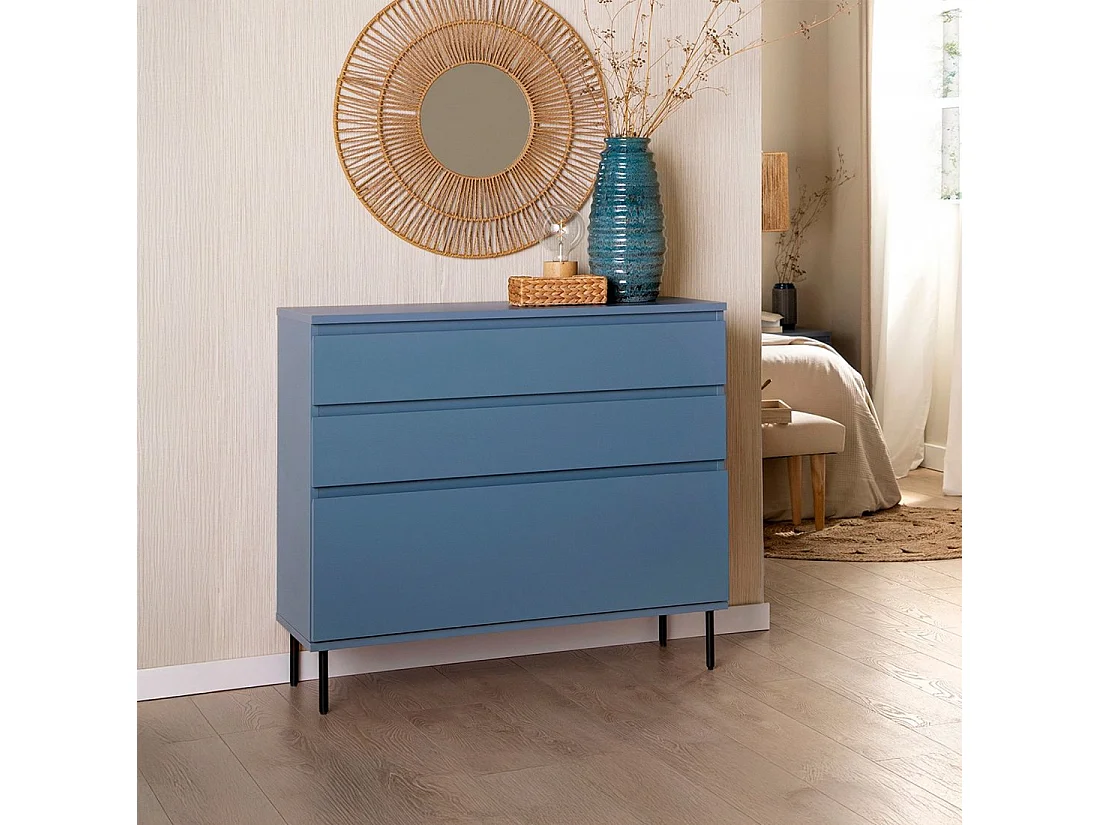 Commode en laqué bleu 100x89 cm-Esben