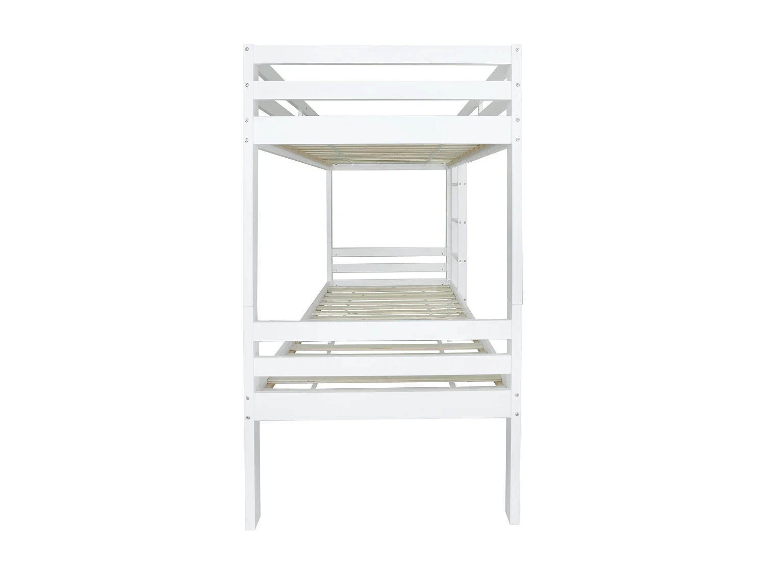 Lit Superposé Enfant 2x 90x200 cm avec 2 tiroirs et porte chaussures et sommiers inclus, pin + MDF - Blanc