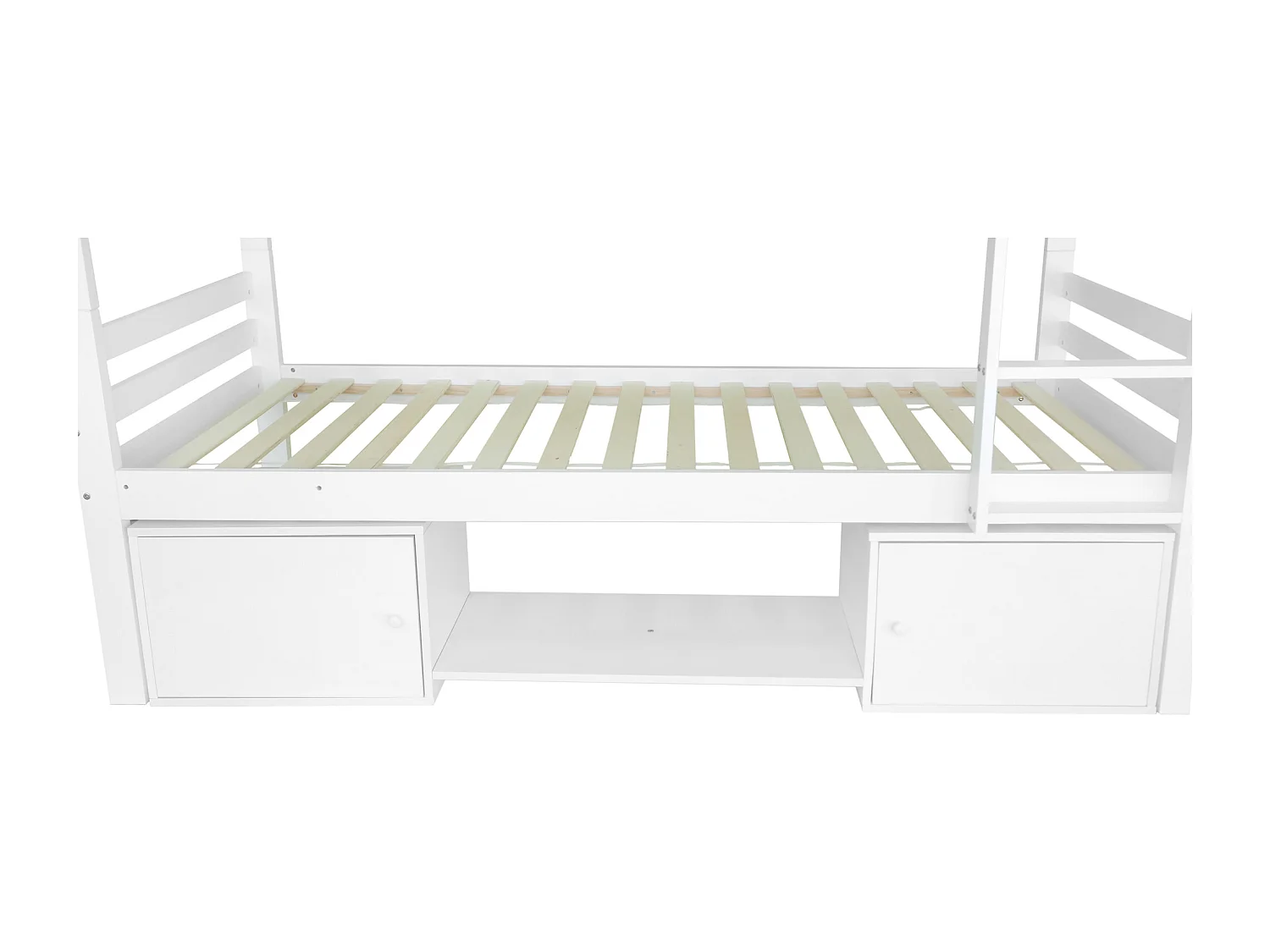 Lit Superposé Enfant 2x 90x200 cm avec 2 tiroirs et porte chaussures et sommiers inclus, pin + MDF - Blanc