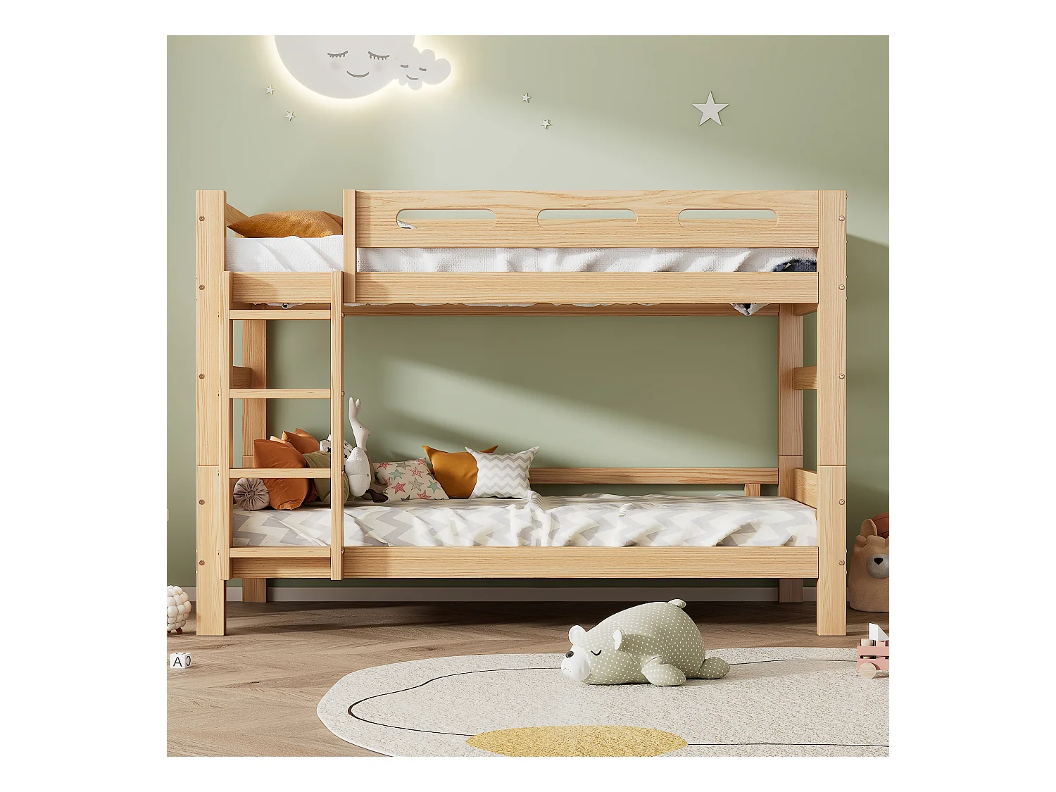 Lit superposé 90 x 200 cm - Litenfant  avec sommiers inclus, pin et MDF - Naturel