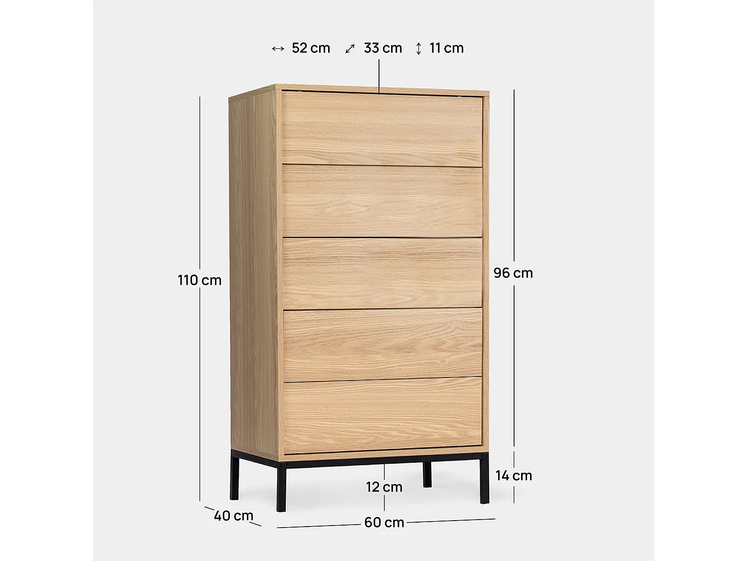 Chiffonnier en bois naturel 60x110 cm-Remi