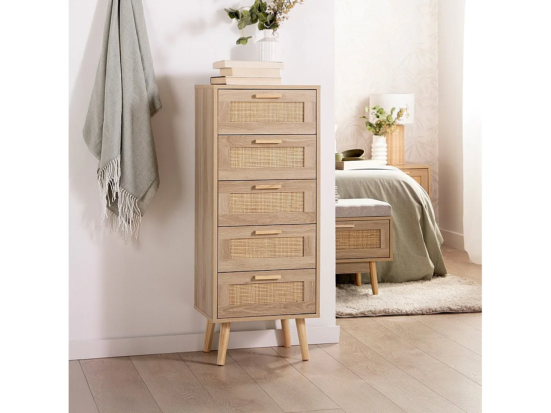 Cajonera estrecha en rotin naturel 42x107 cm-Tahiti