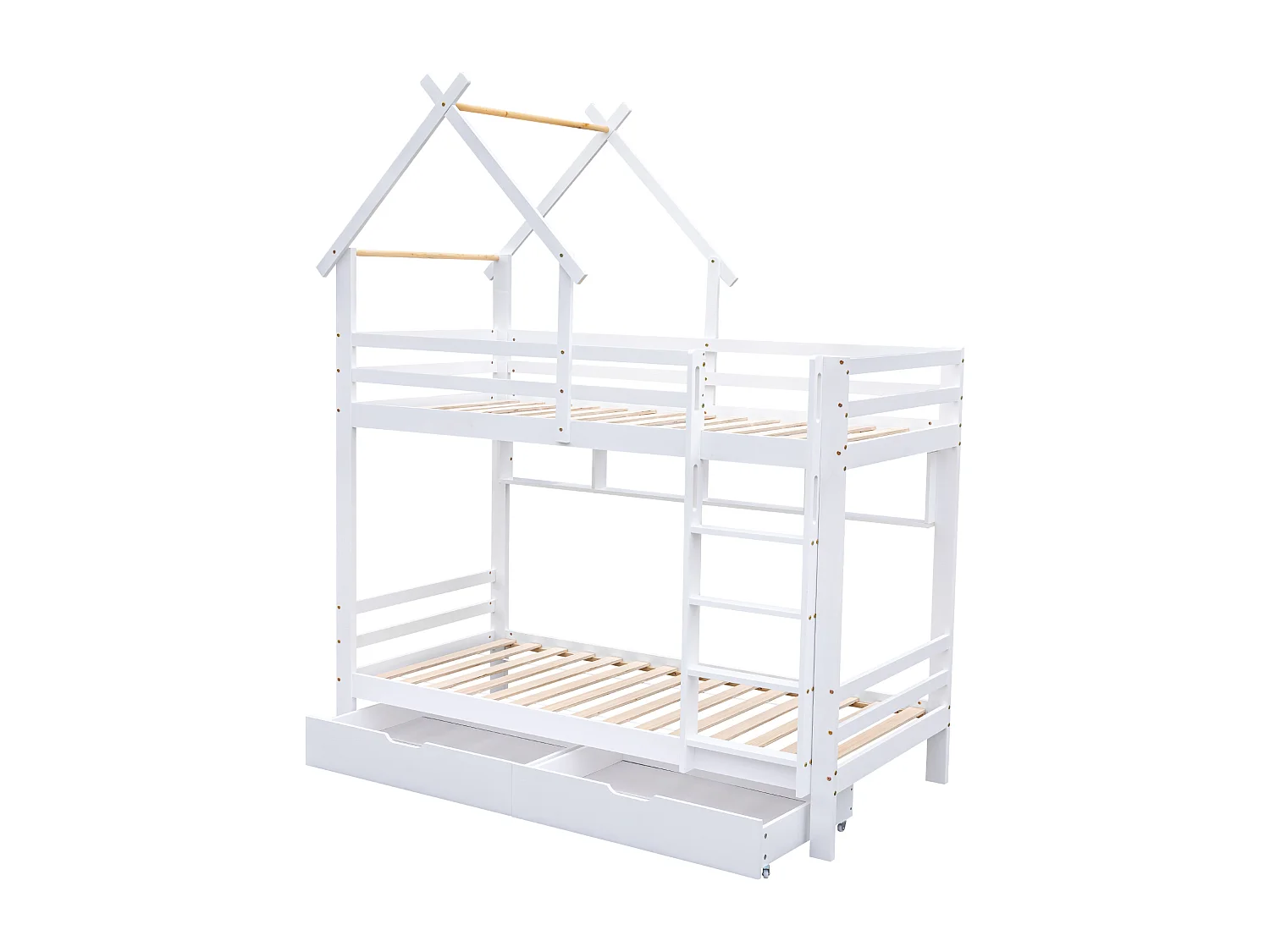 Lit Superposé Enfant 2x 90x200 cm avec 2 tiroirs et 4 niches de rangement - Blanc