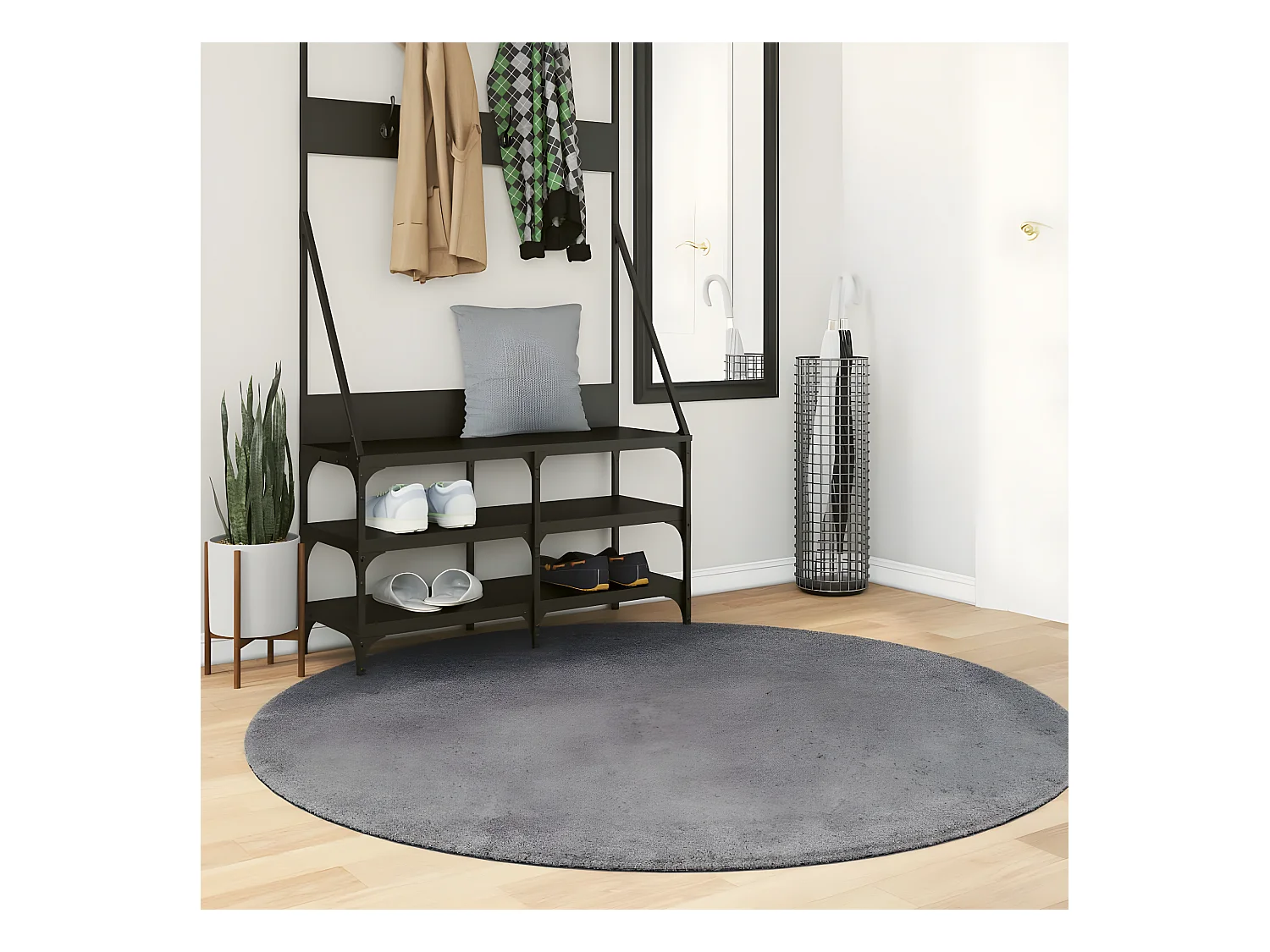Tapis HUARTE à poils courts doux et lavable anthracite Ø 160 cm QBH33159