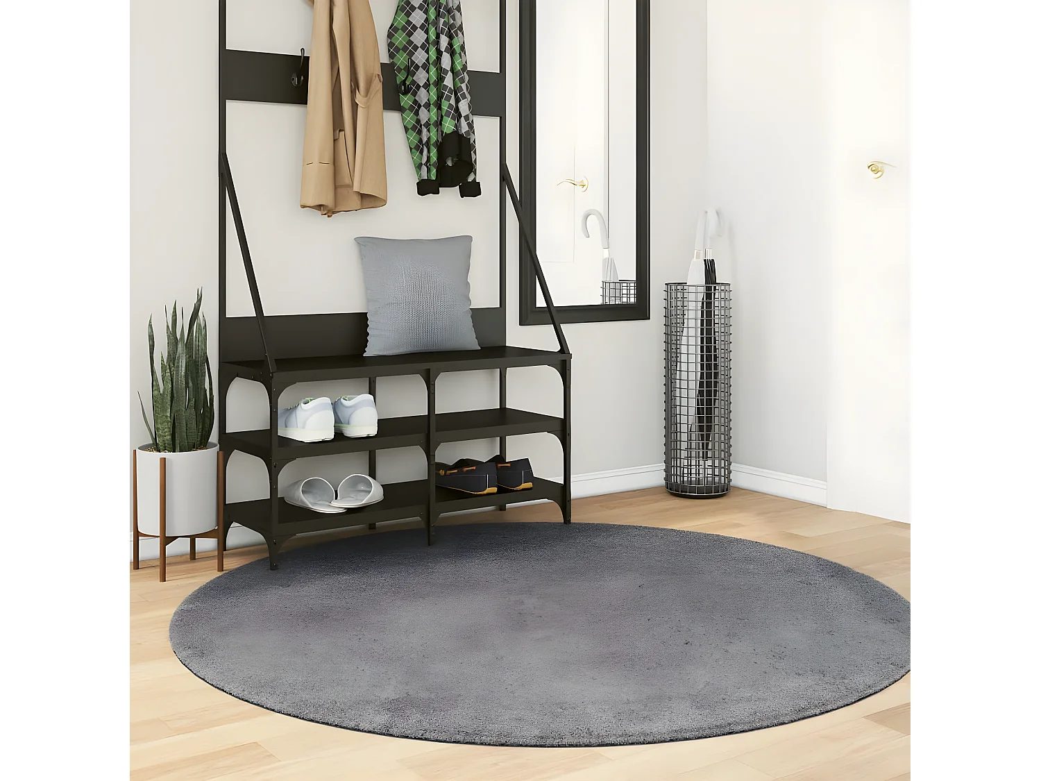 Tapete pelo curto macio e lavável HUARTE Ø 160 cm antracite PT107337