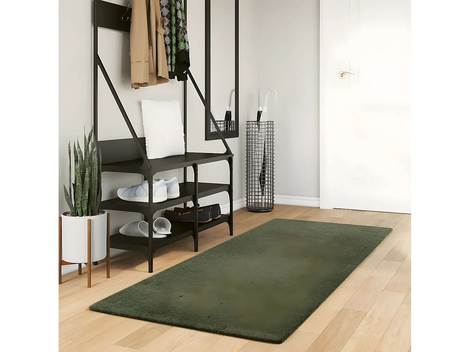 Tapis HUARTE à poils courts doux et lavable vert forêt 80x200cm QBH45576