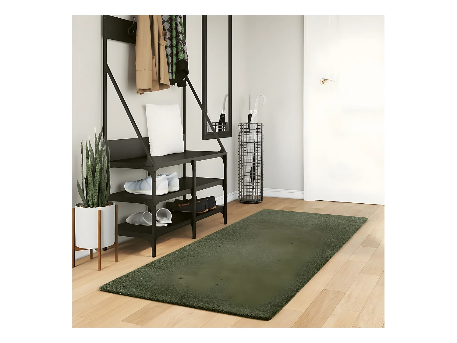 Tapis HUARTE à poils courts doux et lavable vert forêt 80x200cm QBH45576