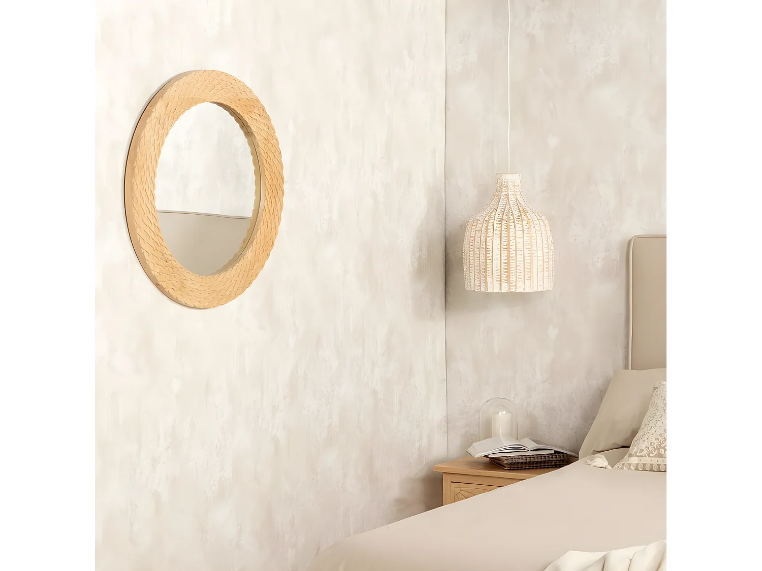 Miroir mural en bois naturel 65x65 cm-Michele