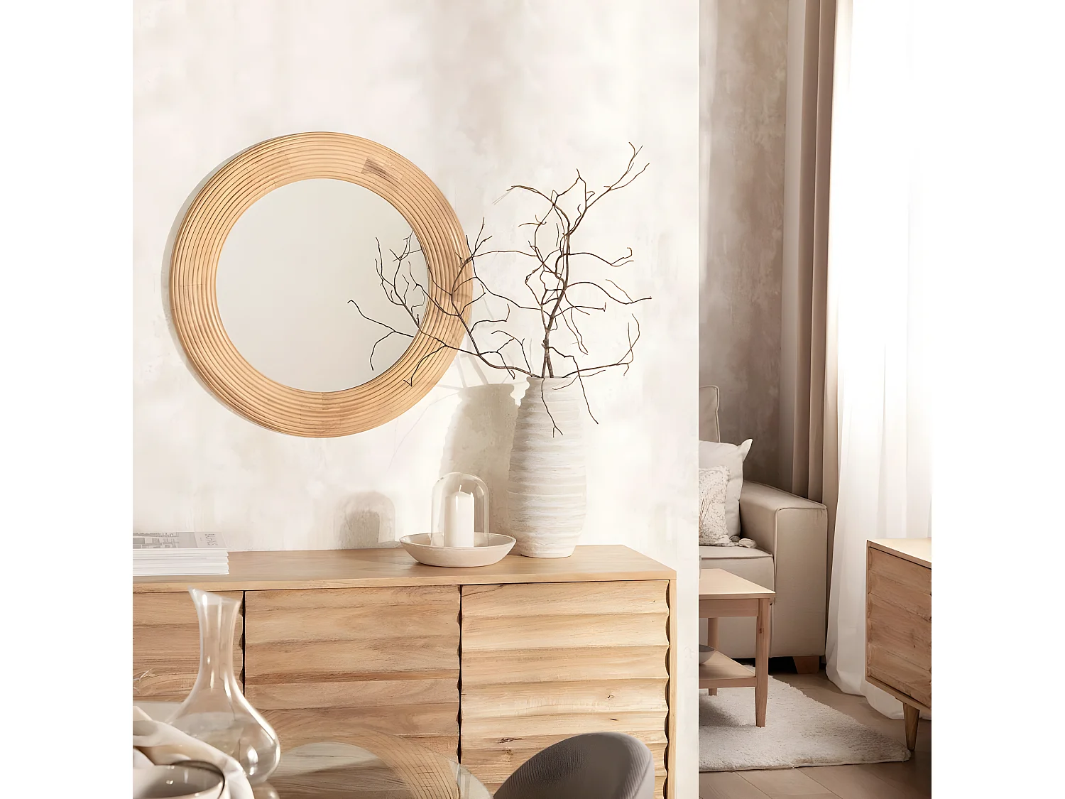 Espejo de pared de Madera Natural 68 x 68- Aura