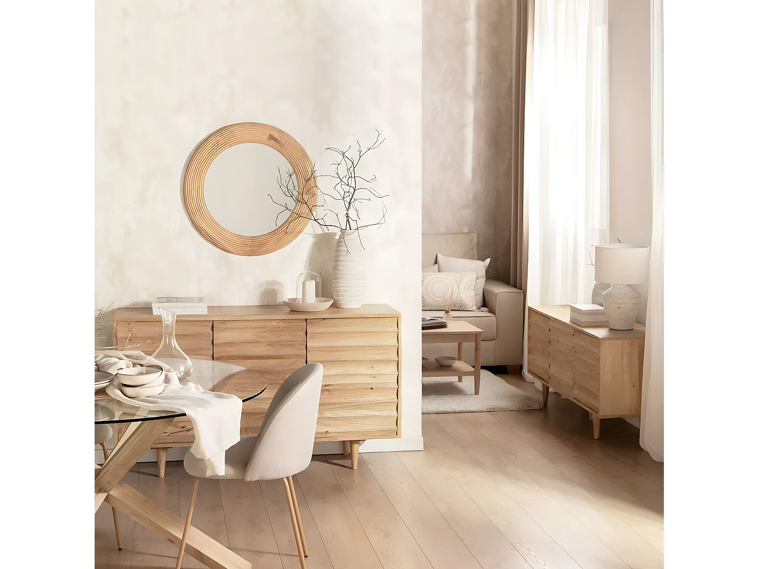 Espejo de pared de Madera Natural 68 x 68- Aura