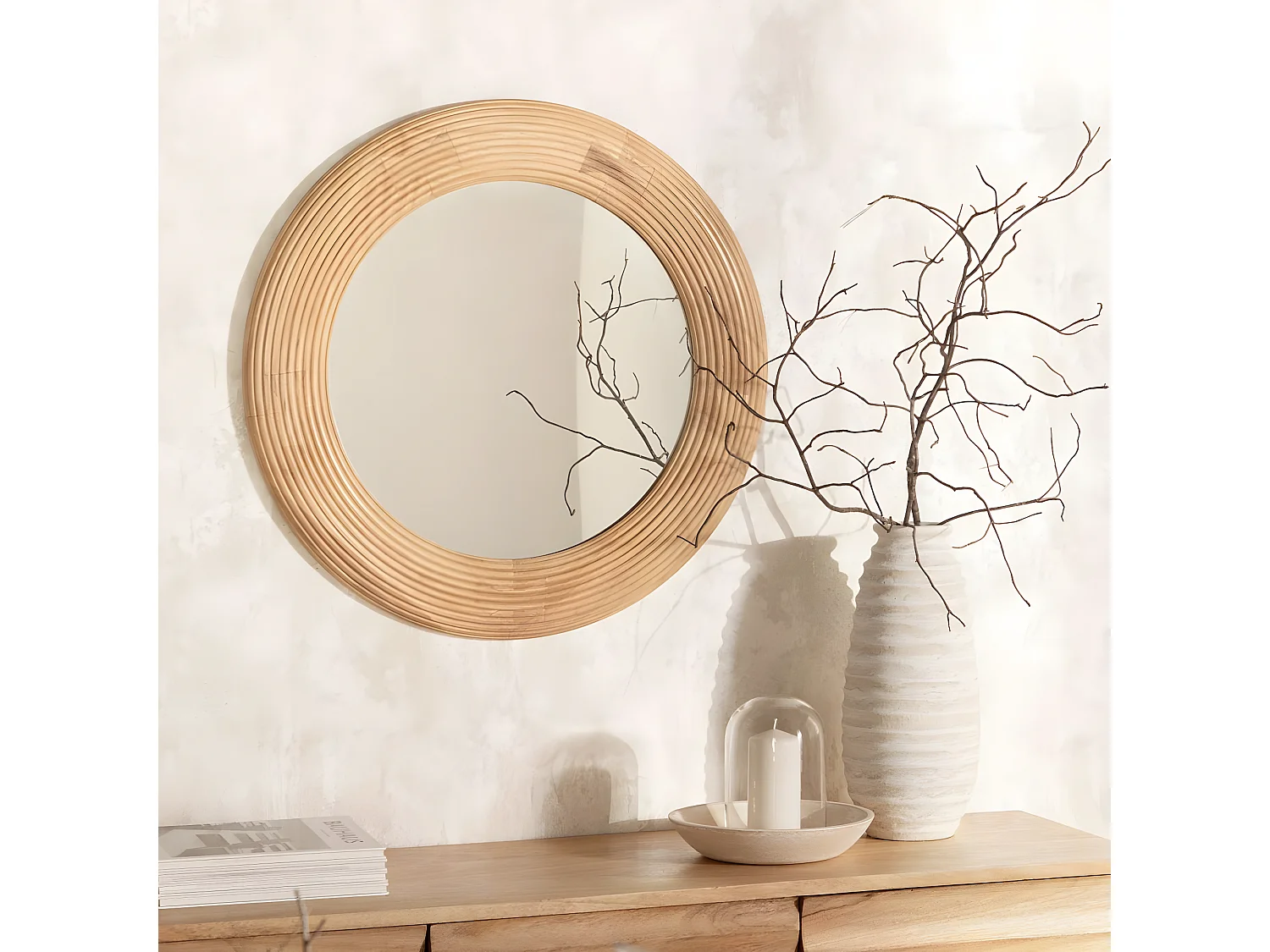 Miroir mural en bois naturel 68x68 cm-Aura