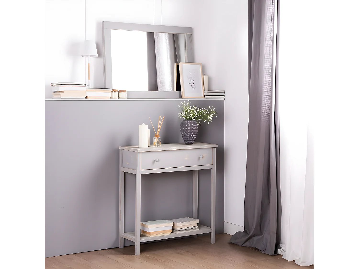 Espejo de  pared de Madera Gris 90 x 60- Braul