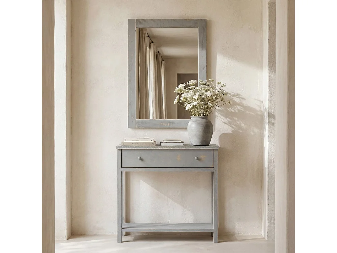 Miroir mural en bois gris 60x90 cm-Braul