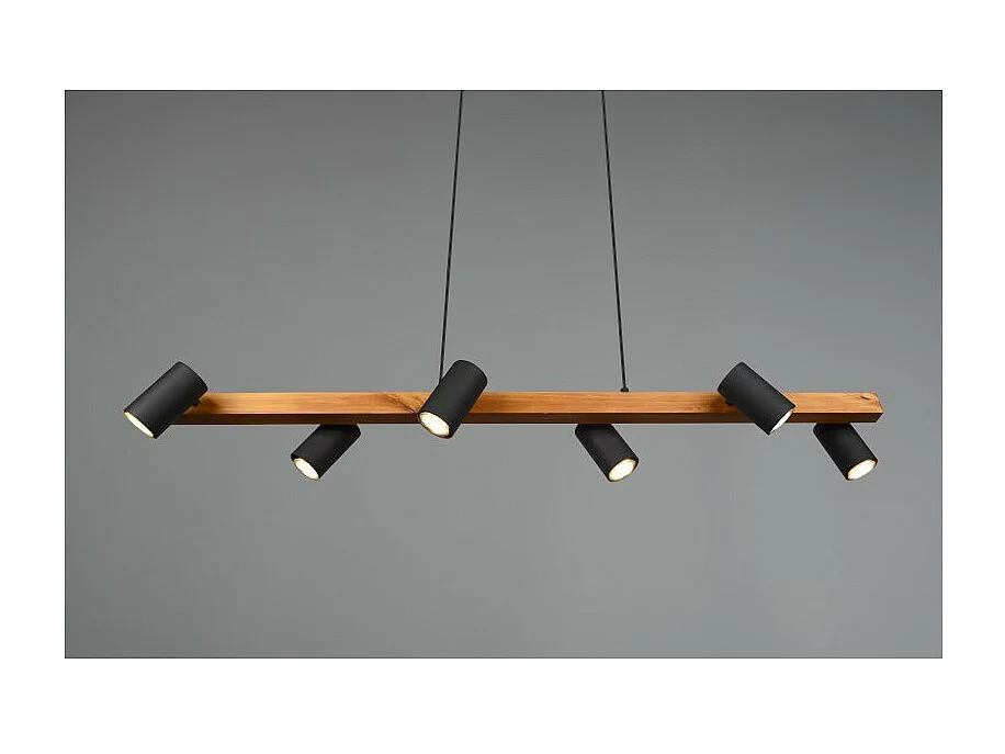 Suspension Led bois métal 6 lampes culot GU10 noir - Trio - Marley VI