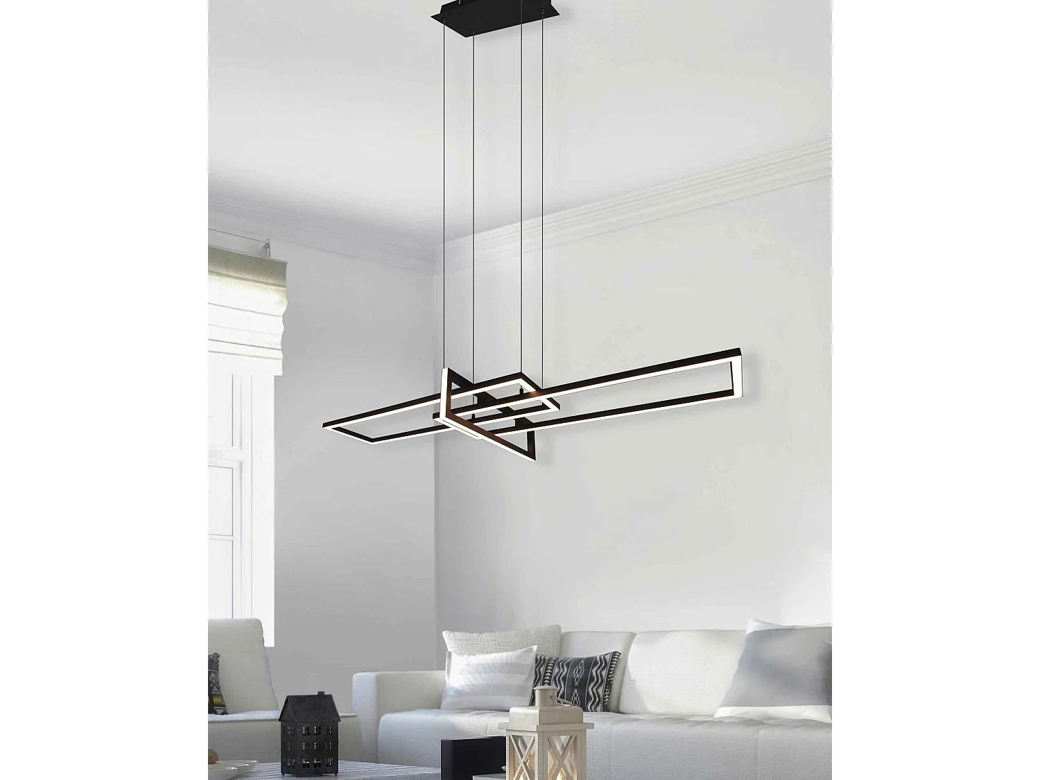 Lampada a sospensione triplo rettangolo, metallo, nero, L 110 cm, Salinas